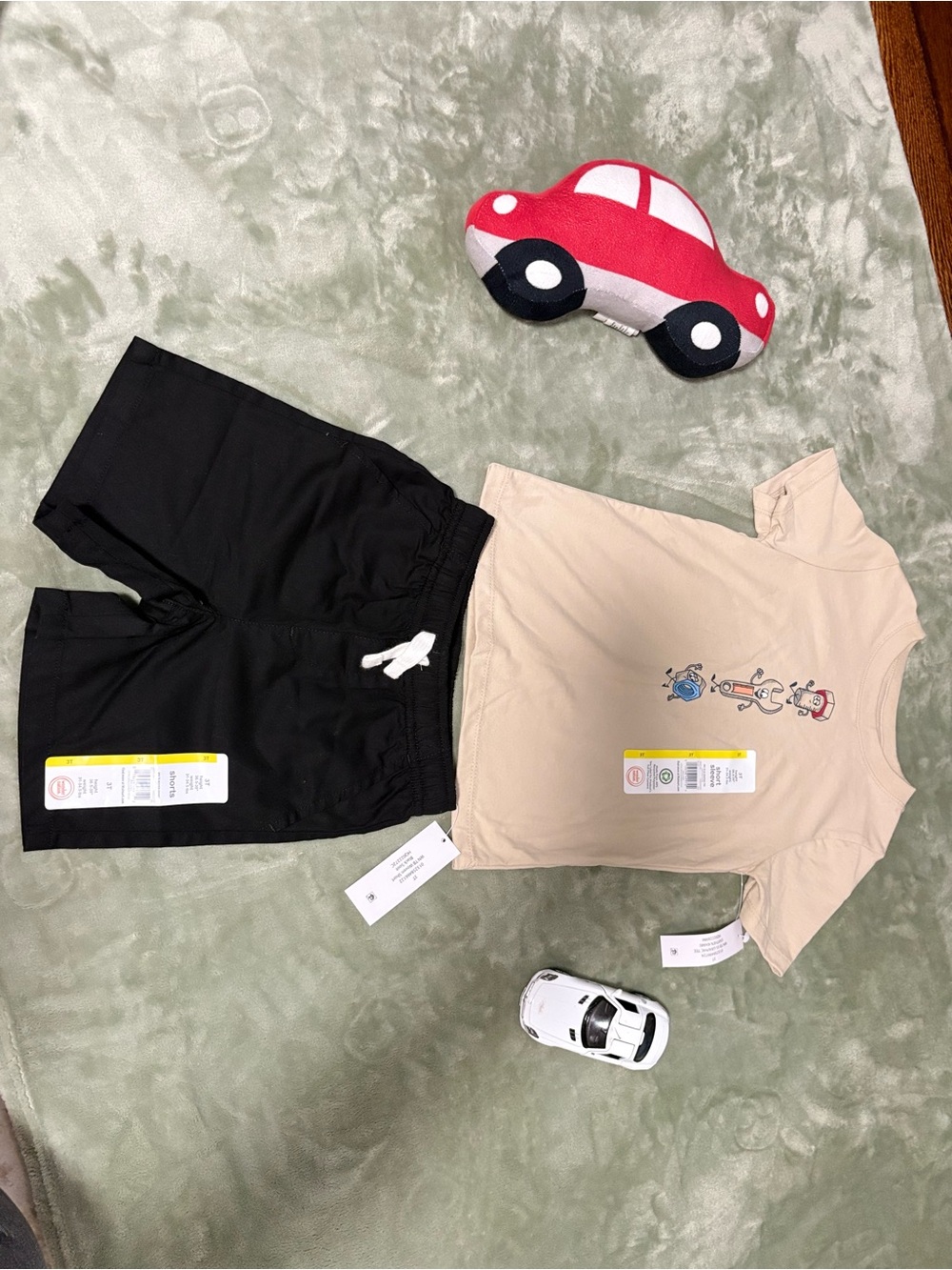 wonder nation Beige Graphic Tee with Black Drawstring Shorts